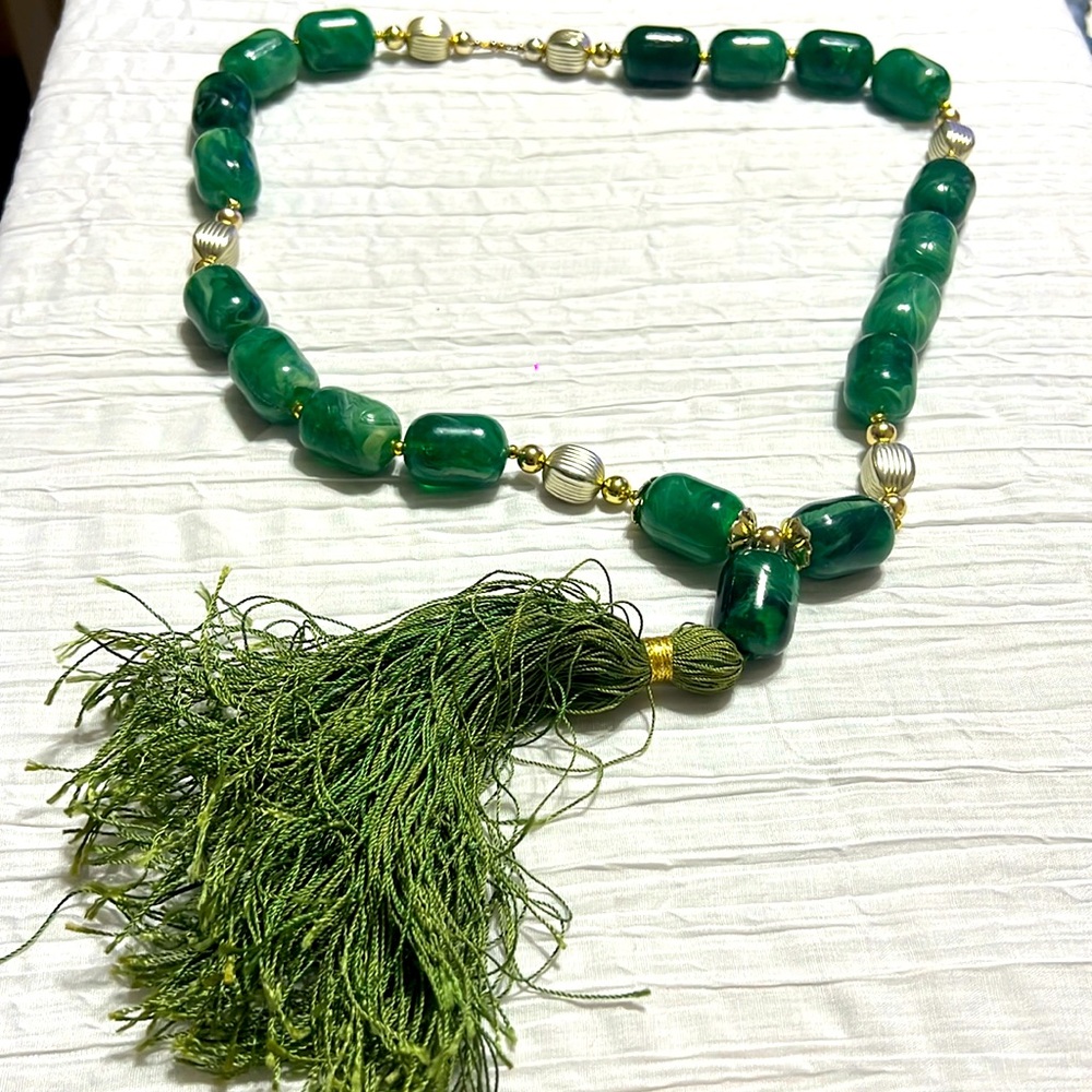 93. Emerald Green Large Beaded Statement Necklace - image 2